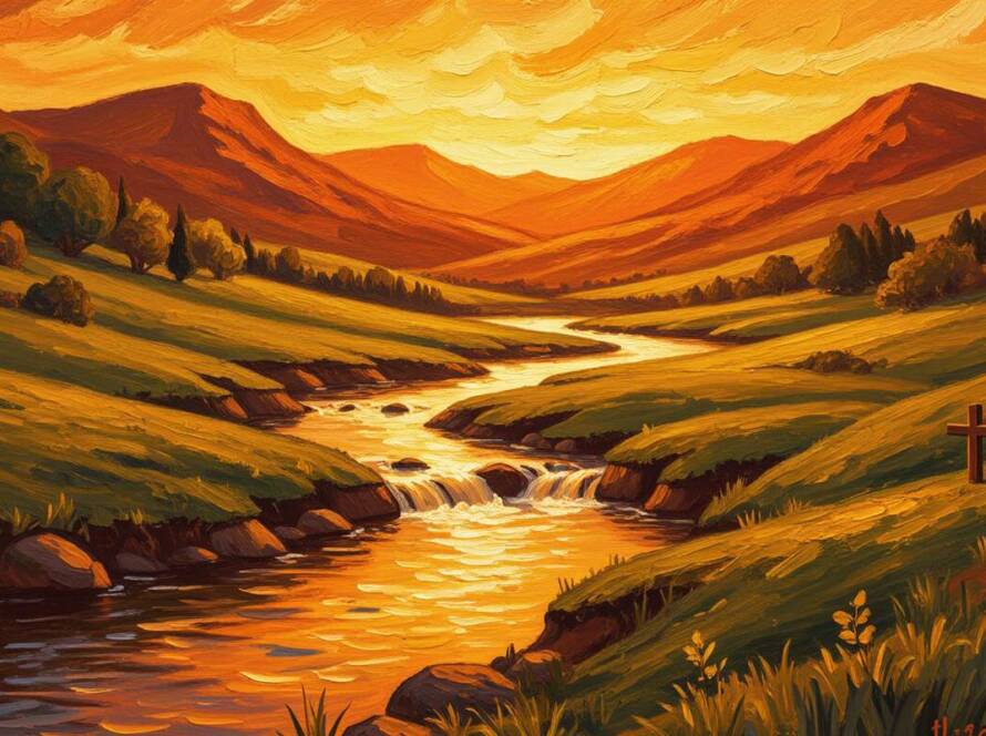 Painted illustration of seven streams flowing into one river for the motivational gifts sermon