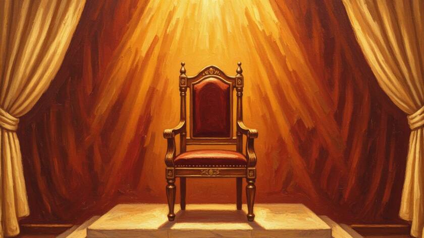 Painted illustration of a royal throne bathed in golden light for the building kingdom sermon