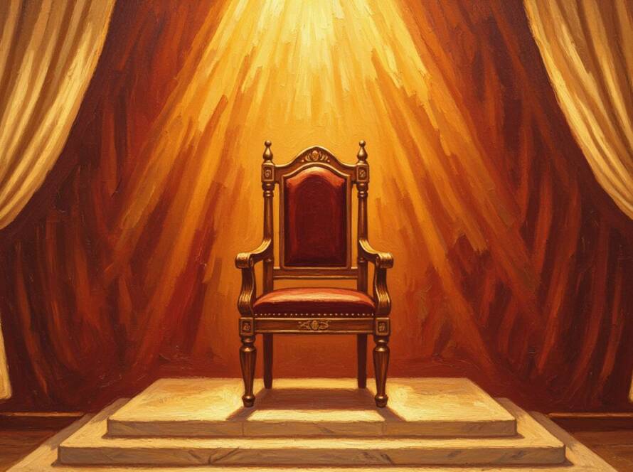 Painted illustration of a royal throne bathed in golden light for the building kingdom sermon