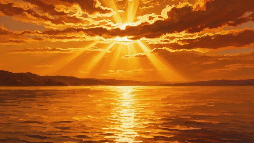 Painted illustration of light breaking over calm waters at dawn for the Drawing Near to God sermon