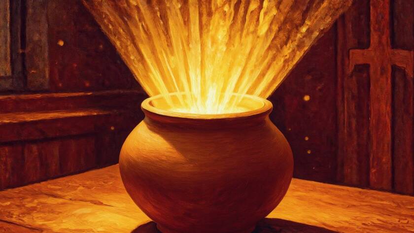 Painted illustration of a glowing light within an open clay vessel for the Help God I Want to Change sermon