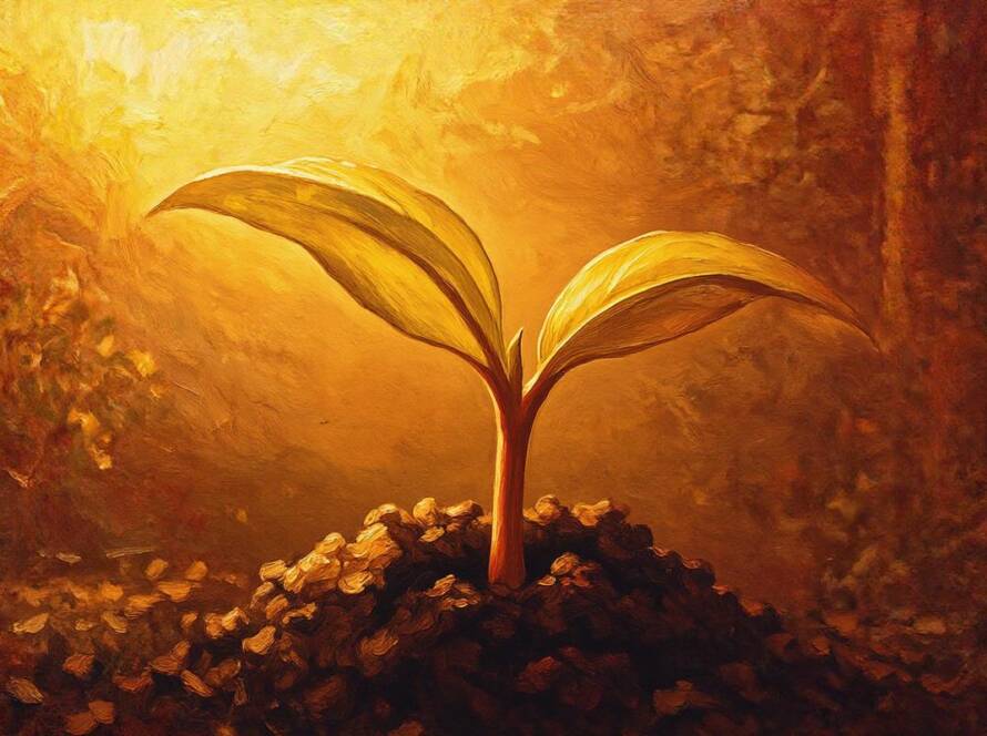 Painted illustration of a young green sprout rising from rich soil for the help god i want to change sermon