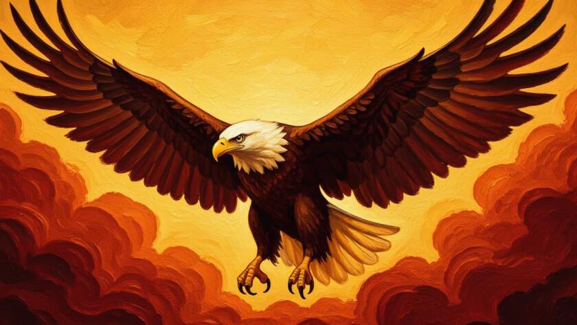 Painted illustration of an eagle rising above storm clouds into golden light, for the I want to change sermon