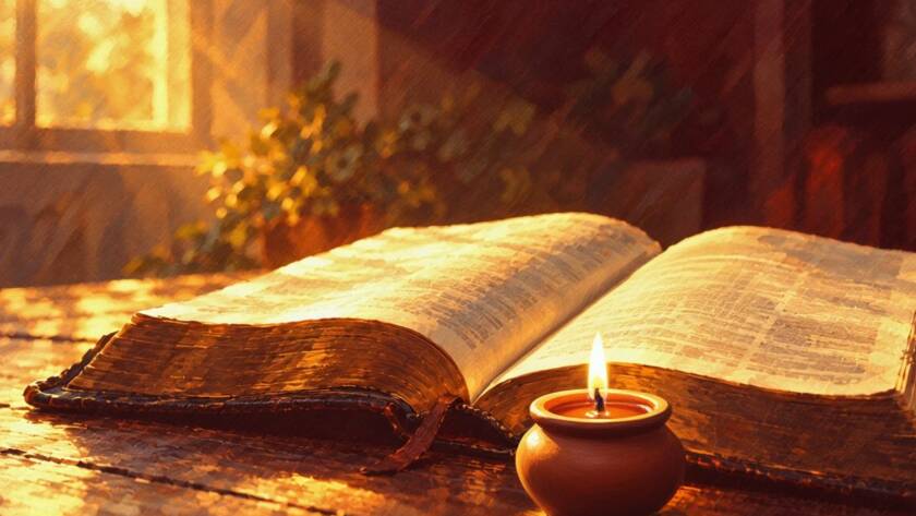 Painted open Bible at Philippians 2 in warm light for the message let this mind be in you which was also in Christ Jesus