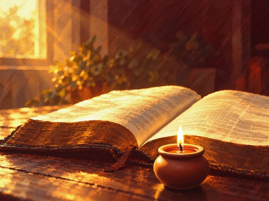 Painted open Bible at Philippians 2 in warm light for the message let this mind be in you which was also in Christ Jesus