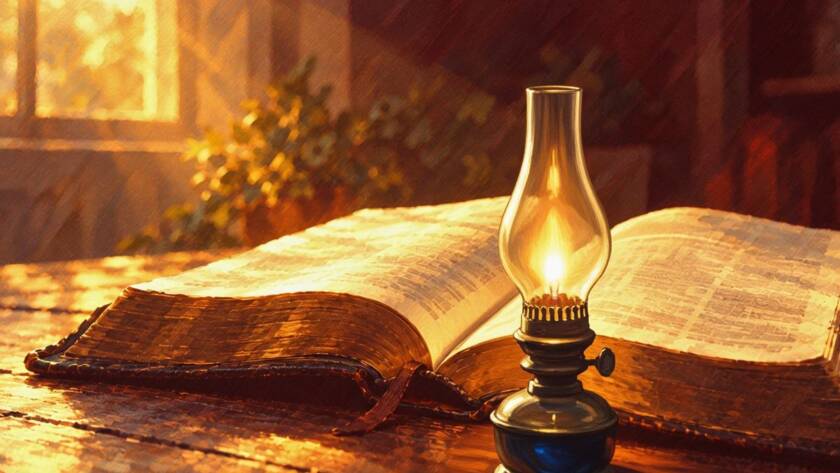 Painted illustration of an open Bible in warm light for the sermon let this mind be in you which was also in Christ Jesus