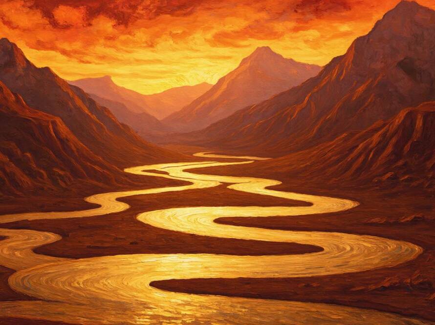 Painted illustration of a river dividing into seven streams for the motivational gifts sermon