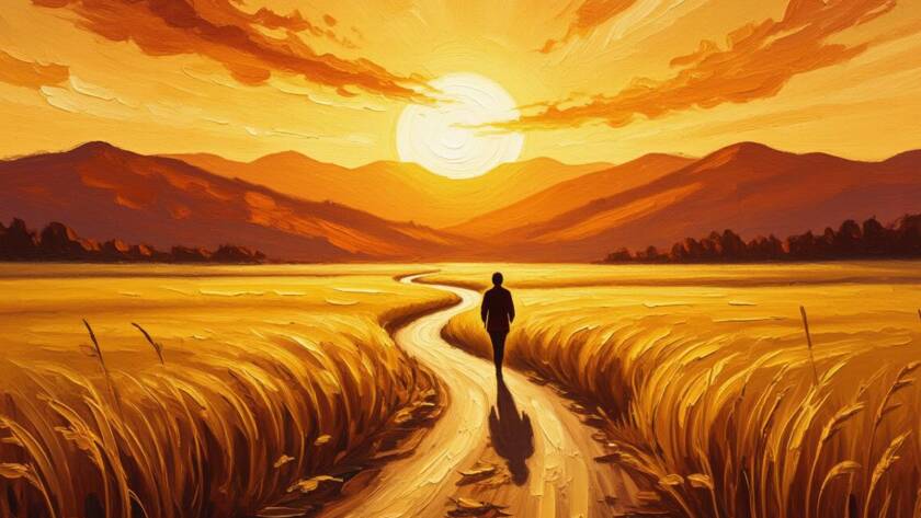 Painted illustration of a winding road toward a sunrise for the sermon our plans and purpose, part 2