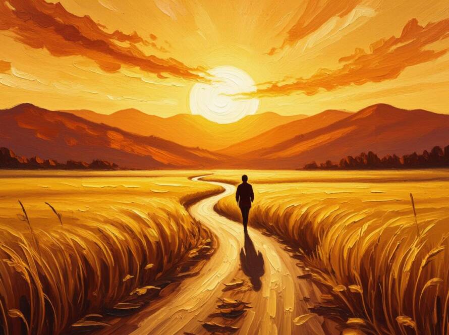 Painted illustration of a winding road toward a sunrise for the sermon our plans and purpose, part 2