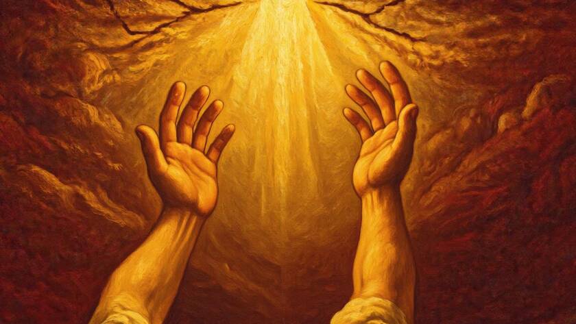 Painted illustration of open hands receiving warm light for Perfect Love Casts Out Fear 3 Pr Paul Hohman