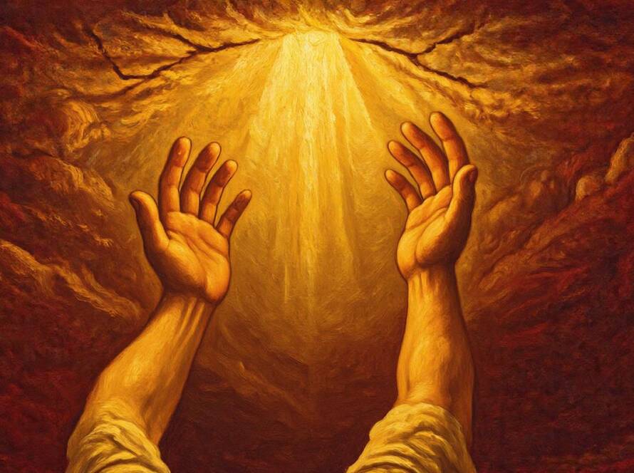 Painted illustration of open hands receiving warm light for Perfect Love Casts Out Fear 3 Pr Paul Hohman