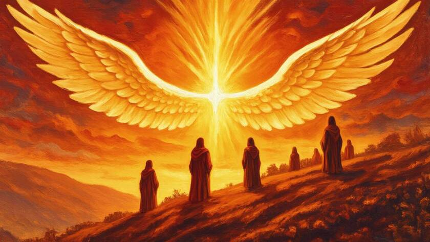 Painted illustration of a radiant open embrace of golden light for the Seeing God as He Is sermon