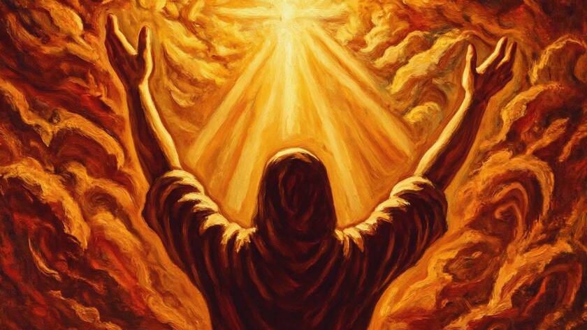 Painted illustration of open hands reaching toward warm golden light for the Seeing God as He Really Is sermon