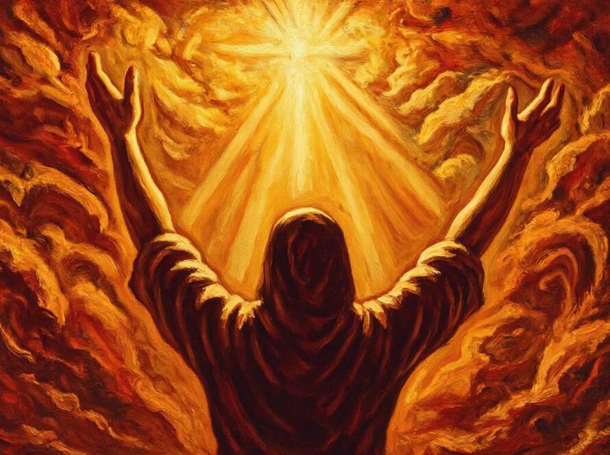 Painted illustration of open hands reaching toward warm golden light for the Seeing God as He Really Is sermon