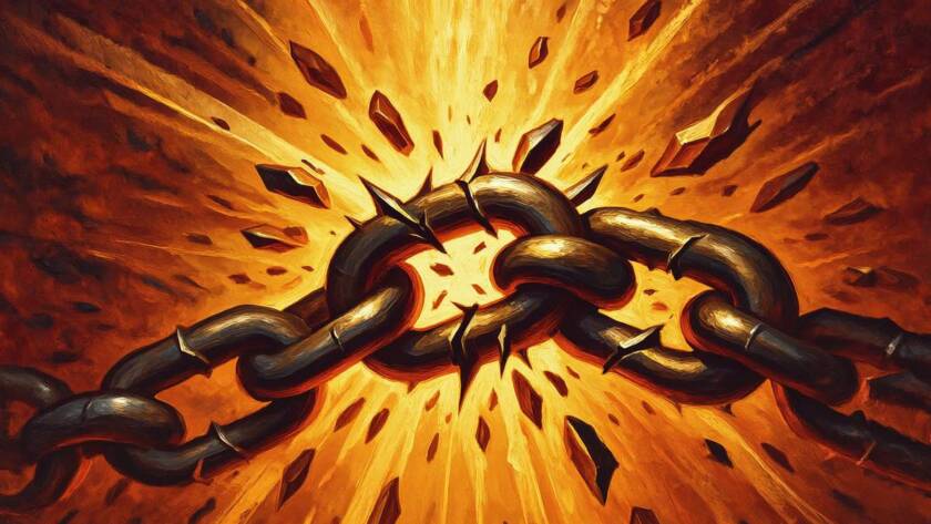 Painted illustration of a chain falling open in warm light for Pastor Vladimir Pisarchuk's message