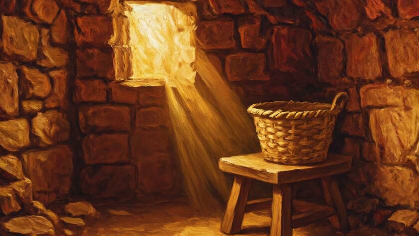 Painted illustration of an angel's light filling a quiet room at Nazareth, showing what you say can agree with God