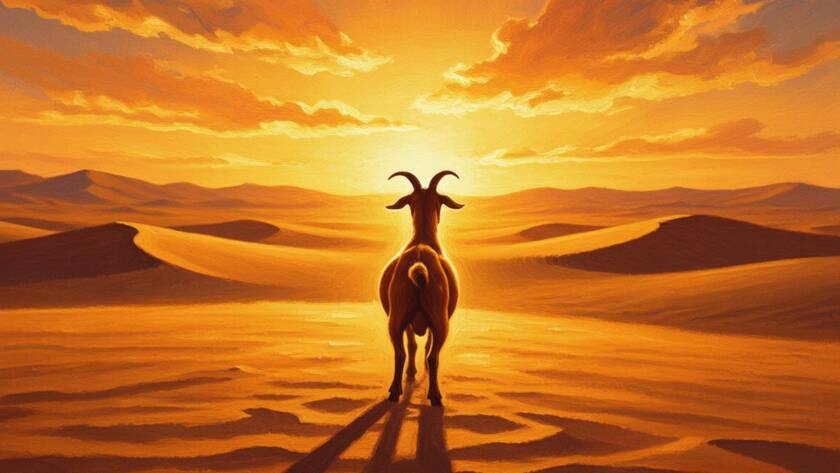 Painted illustration of the scapegoat walking into a golden wilderness for the who is jesus sermon